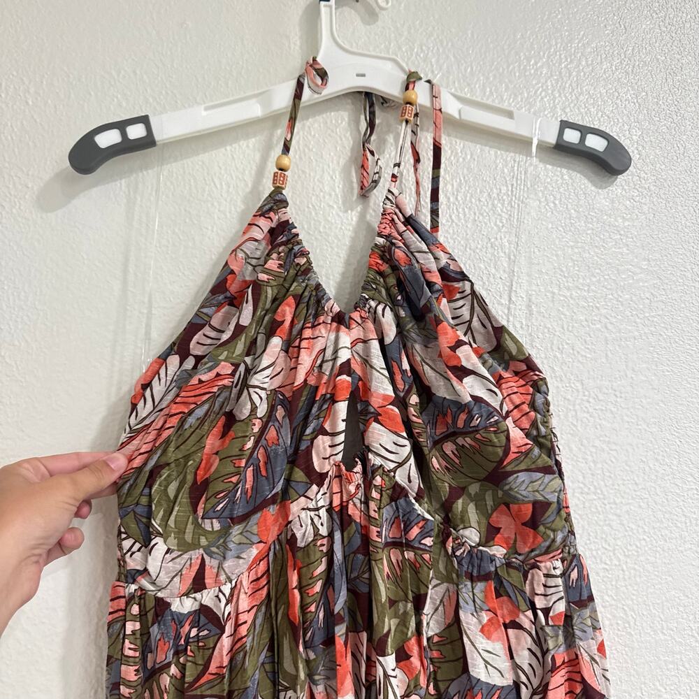 NWT Wild Fable Tropical Floral Halter Maxi Dress Cutout Smocked Boho Size Large - Picture 3 of 7